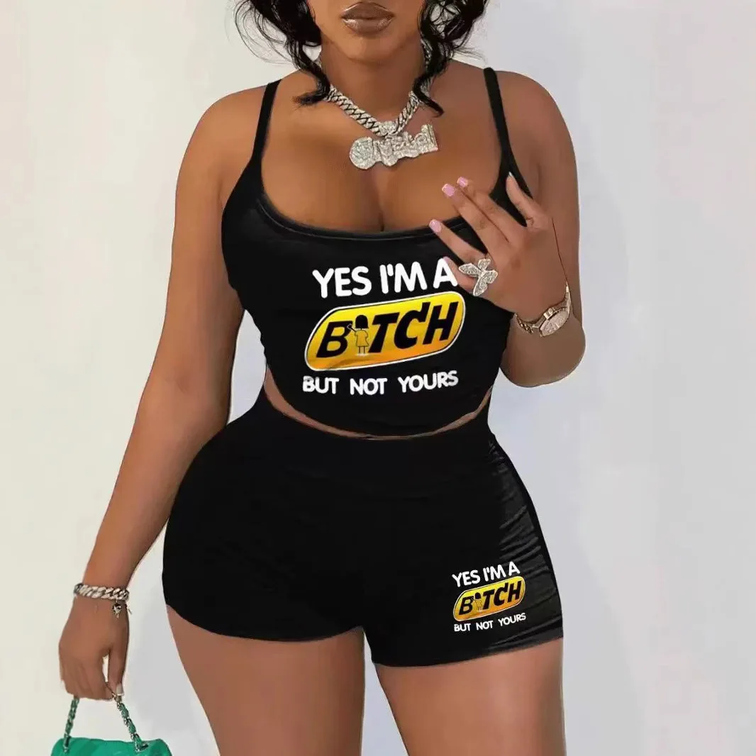 Sexy Spaghetti Strap Crop Tops And Short 2 Piece Sets Woman Outfit 2025 Summer Sexy Sport Casual Two Piece Set Women Short Sets