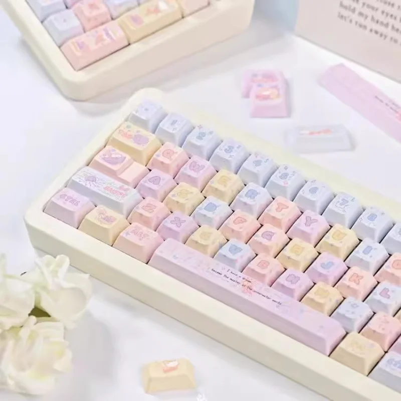 MiFuny Cute Jellyfish Theme Keycaps Set PBT Cherry Profile Keycap Customized Pink Gaming Key Caps for Mechanical Keyboards Gifts