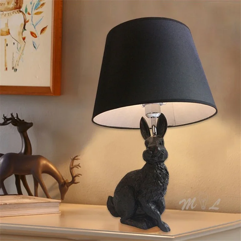 

Nordic Cute Animal Table Lamps Resin Rabbit Lamp Table Art Deco Beside Lamp Modern Living Room Bedroom Luminaire Study Desk Lamp