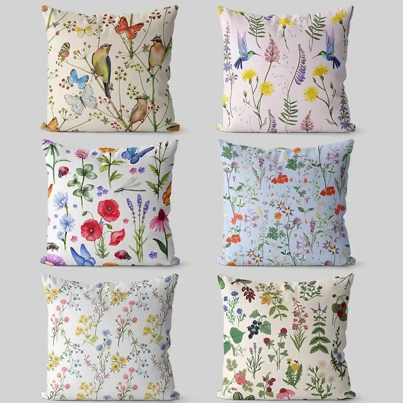 Retro Flower and Bird Pillowcase Dormitory Decoration Office Living Room Sofa Home Pillowcase One Side