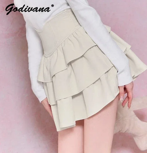 Japanse stijl nieuwe lente zomer dames zoete taart rok effen kleur dames hoge taille slanke elegante korte culotte minirokken