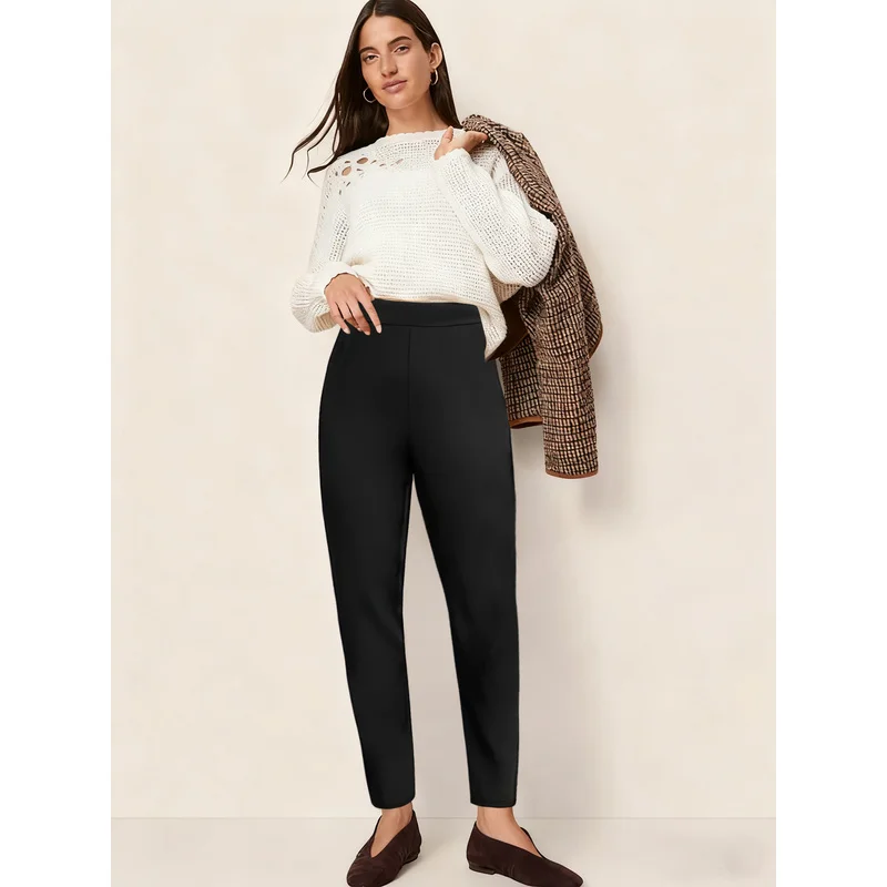 2025 Casual Stretchy Slim Fit Hosen Frauen Solid Black Elastische Taille Abnehmen Büro Atmungsaktive Hose