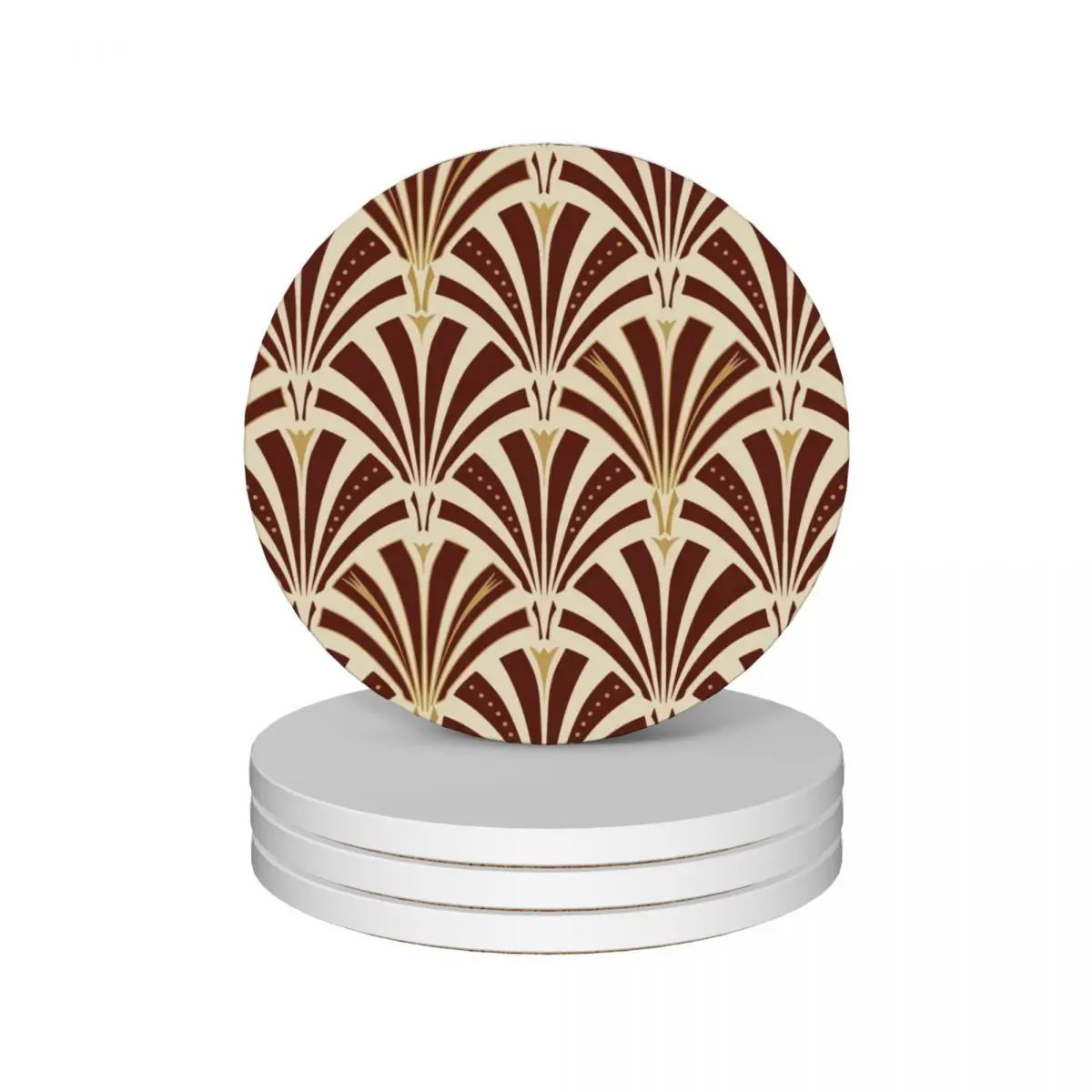 

Art Deco Fan Pattern, Chocolate Brown on Cream Ceramic Coasters (Set of 4) pot Cup mat Coasters