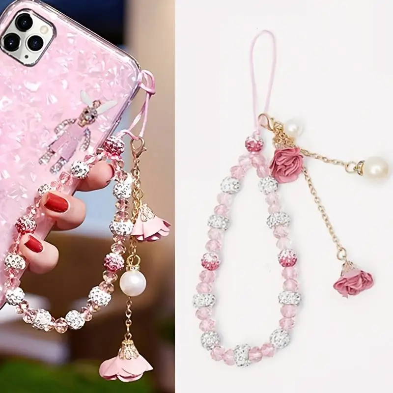 Gorgeous Crystal Flower Lanyard Phone Strap Charm Chain Knot Cellphone Lanyard Keychain Woman Girl Bag Camera Pendant For Case