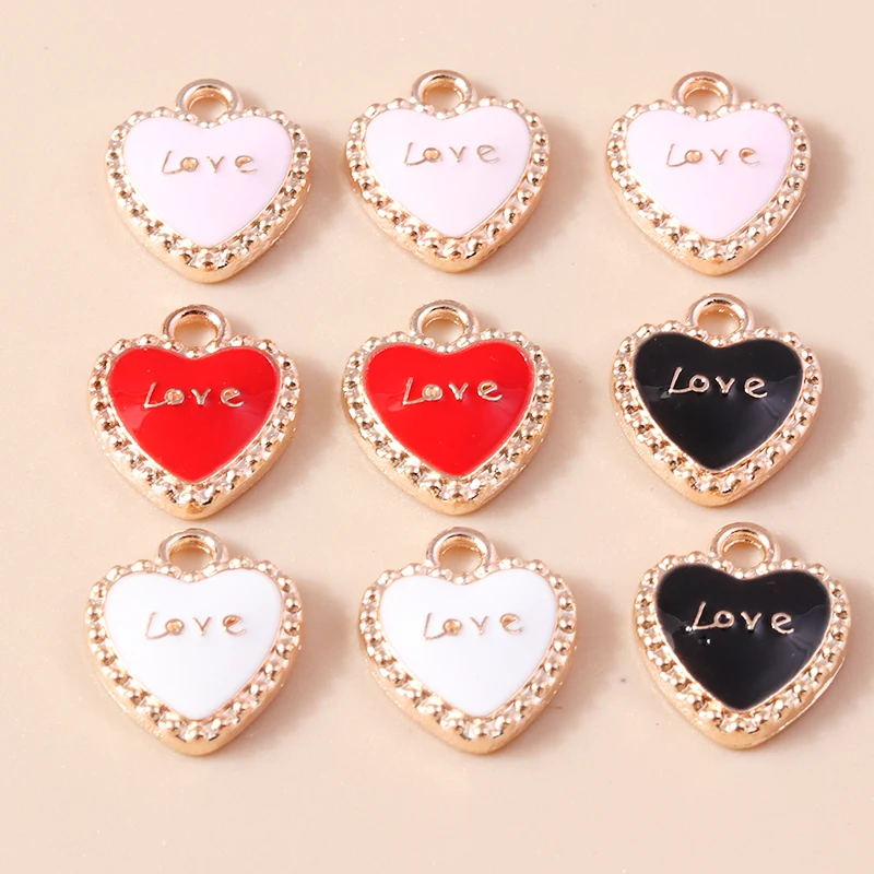 Leslie 10 Stück Romantische Emaille Kiss Me Rote Herz Charms Anhänger Für Schmuck Machen DIY Ohrringe Halskette Handgemachte Handwerk – Detail 7