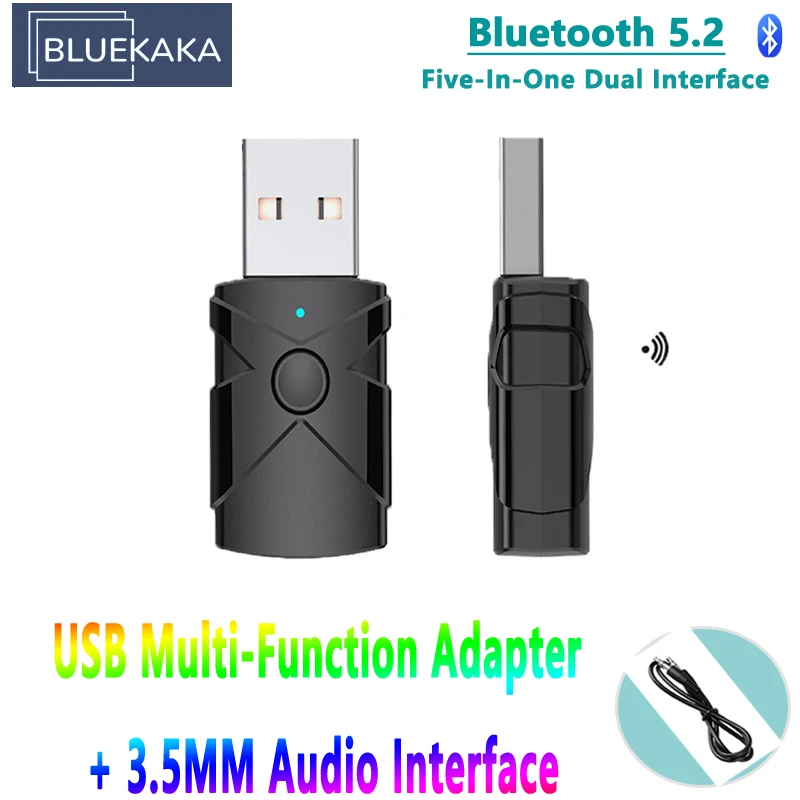 Bluetooth 5.2 Audio Adapter USB Wireless Dual Function Transmitter Receiver Support TX RX SC Mode For PC TV Car Music Player