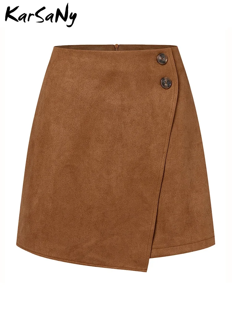 Autumn Irregular Skirt Mini Women Black High Waist Solid Short Suede Skirt With Button Zipper Short Skirts For Women 2023 Winter