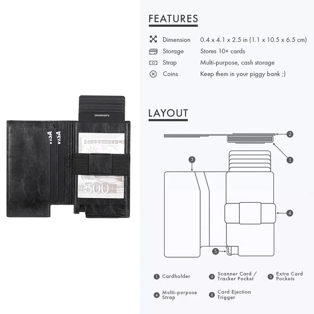 กระเป๋าเก็บบัตร RFID บัตรธนบัตรสำหรับผู้ชายผู้หญิงกระเป๋าใส่คลิปเงินป้องกันกระเป๋าเงินใส่บัตรสำหรับนักธุรกิจกระเป๋าสตางค์แบบบางกระเป๋าถือหนัง