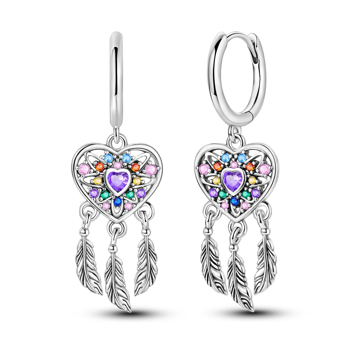 925 Sterling Silber Herz-Traumfänger-Ohrringe für Frauen, Niedliche Böhmische Quasten-Ohrhänger, Süßes Mädchen-Schmuckgeschenk