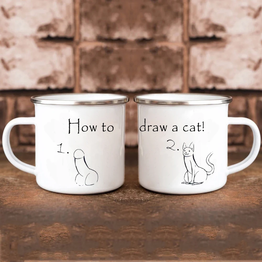 how to draw a cat enamel mug 11oz funny camping beer cup man boy friends birthday gift mug