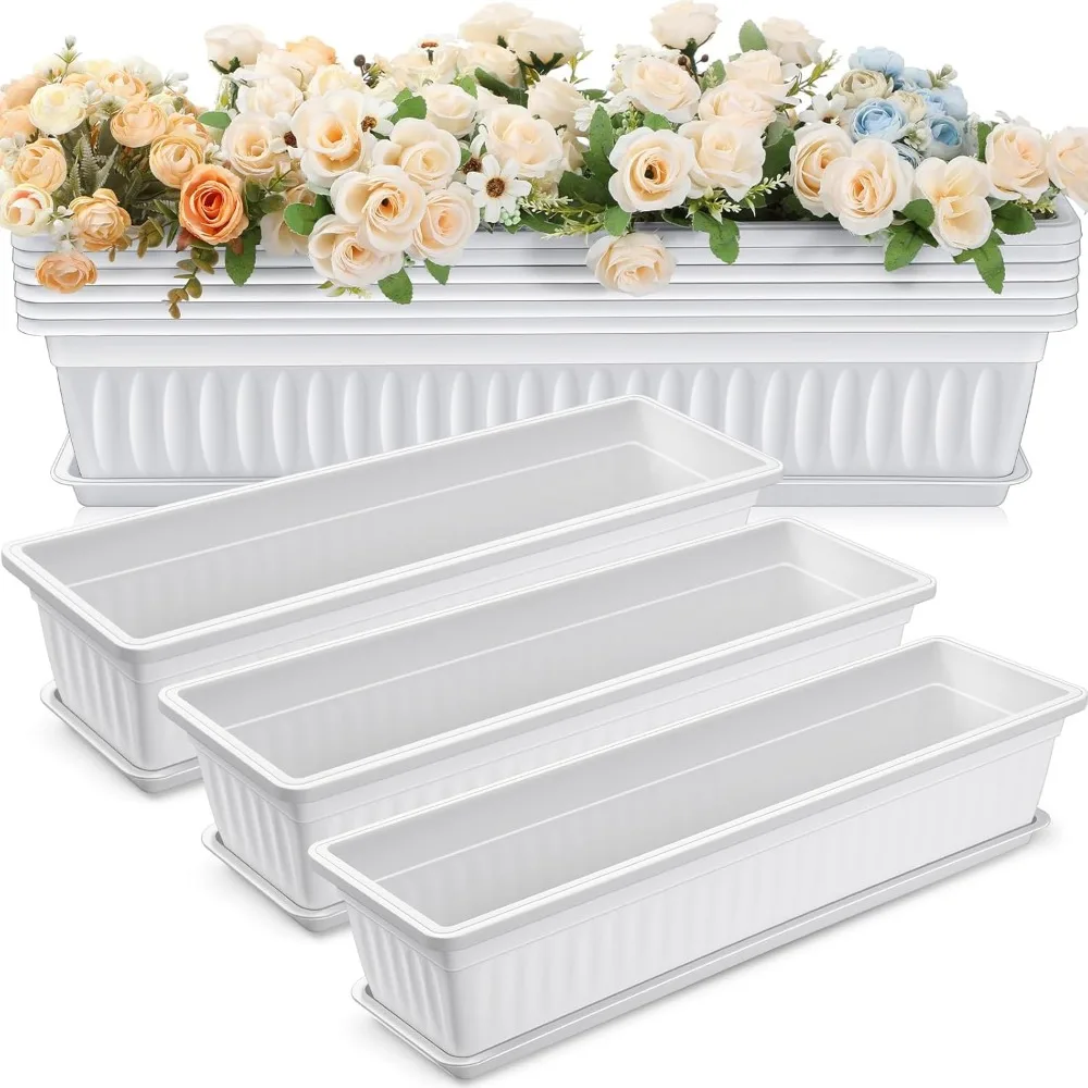 

6-Pack 27-Inch Window Flower Box, Extra Large Sill Herb Garden Planter with Drainage Trays for Balcony Patio
