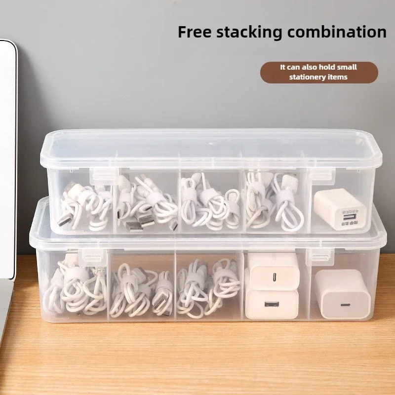 Transparent Data Cable Organizer Case Classification Dustproof Card Organizer with Lid Clutter Collection Box for Office Home