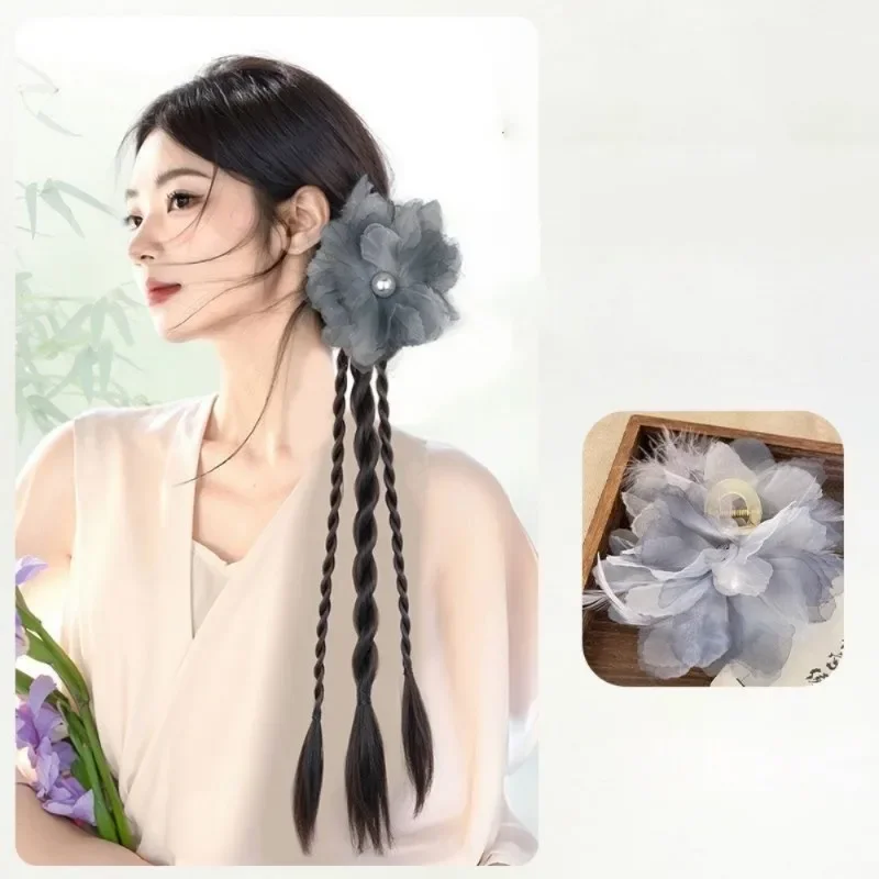 Parrucca sintetica egant Fiori Perline Grab Clip Trecce intrecciate Parrucche per le donne Estensioni dei capelli di simulazione naturale Accessori moda