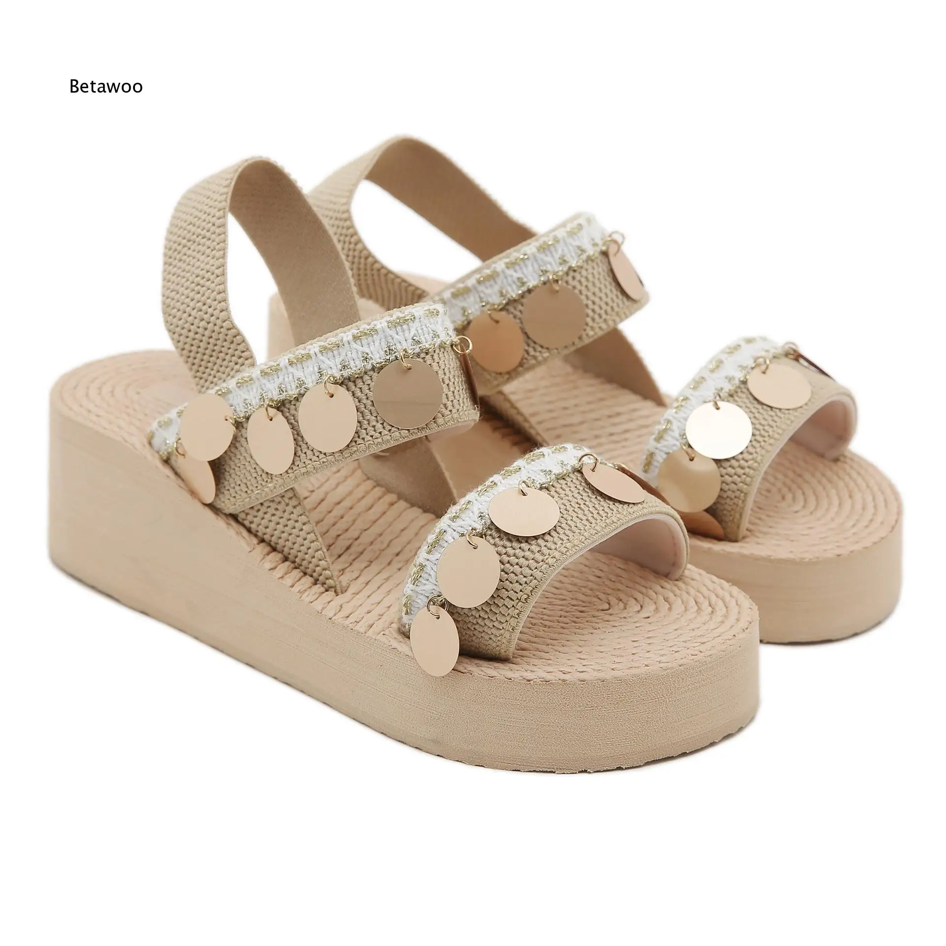 Sandalias de Tacón de Cuña con Lentejuelas y Borlas Estilo Boho para Mujer 2026, Zapatos de Playa Estilo Romano para Vacaciones, Antideslizantes, Cómodos para Uso Diario