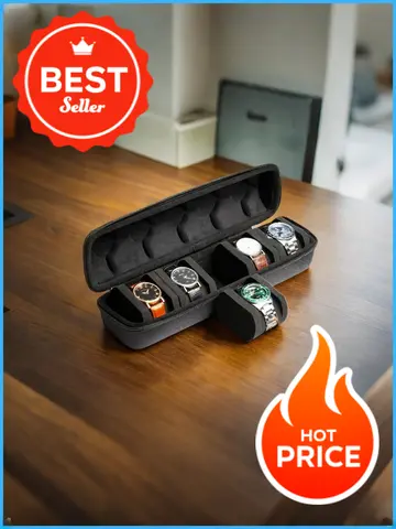 1pc 5-Slot Watch Case | Hard Shell Travel Organizer with Pillow Insert - Gift Ready (Black),suitable for smart watch storage