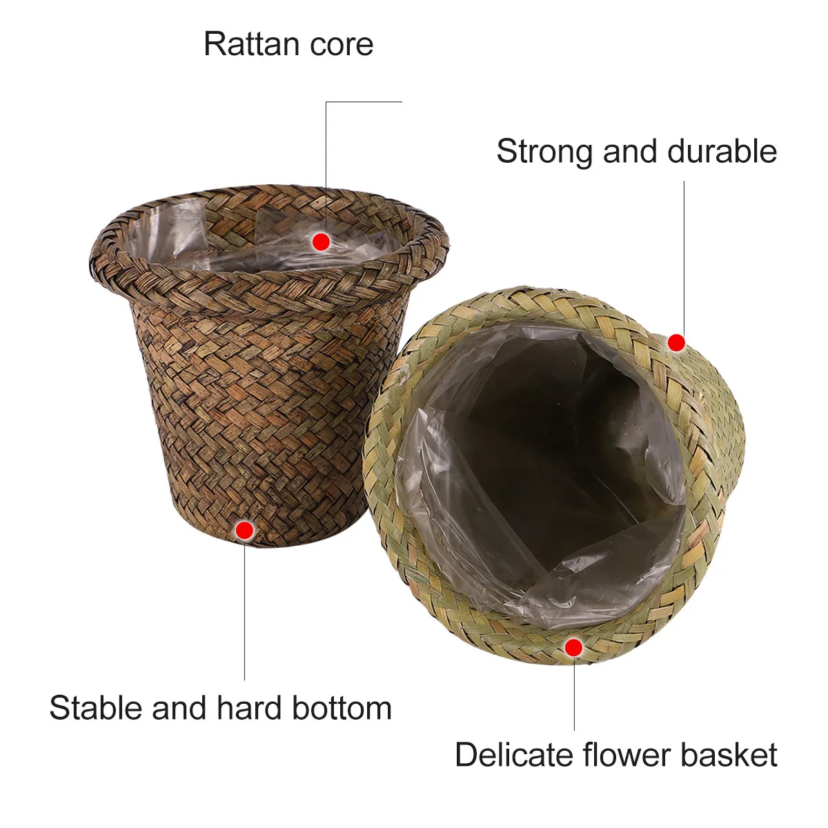 2Pcs Woven Storage Organizer Flower Pot for Succulents Desk Bookshelf Table Window Sill Gardening Living Room Decoration