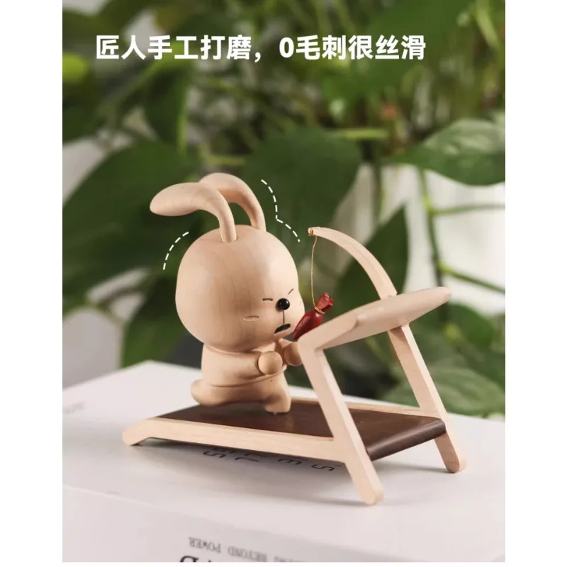 OUI Adorable Relaxed Rabbit Wooden Figurine Handcrafted Animal Sculpture for Home/Office Desk Decoration Gift for Her Women Girl