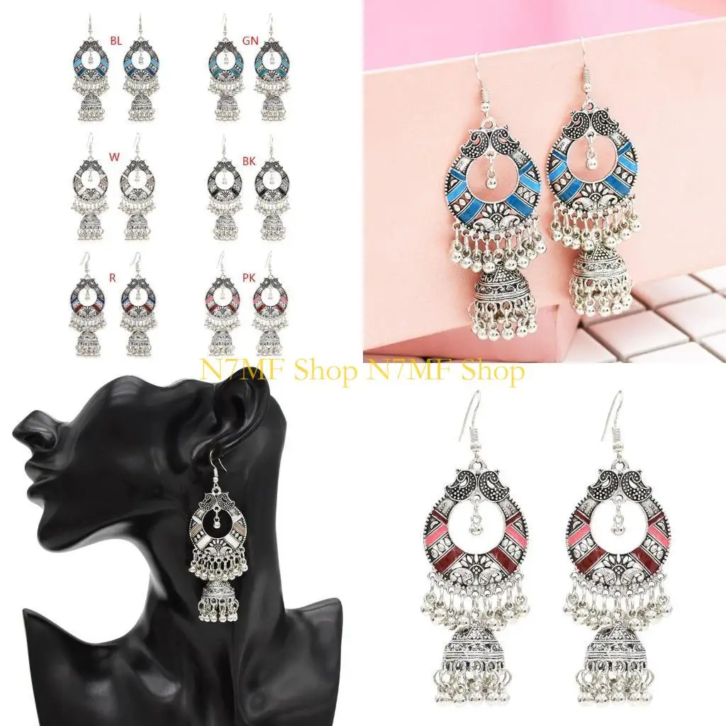 

N7MF элегантные традиционные этнические серьги-кольца с подвеской, изысканные висячие серьги с кисточками и колокольчиками, для
