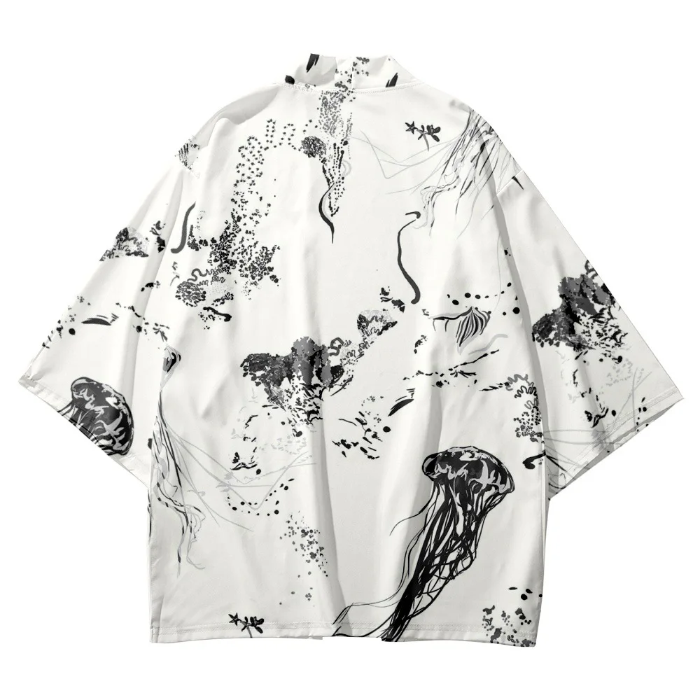 

Cartoon Jellyfish Printed Streetwear Summer Casual Japanese Kimono Beach Shorts Yukata Harajuku Cardigan