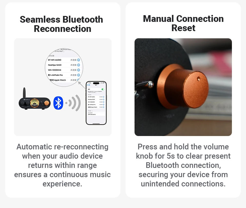 Fosi Audio MC101 Bluetooth-Stereoverstärker Home Audio Mini-Verstärker mit VU-Meter 2-Kanal-HiFi-Empfänger für passive Lautsprecher – Detail 15
