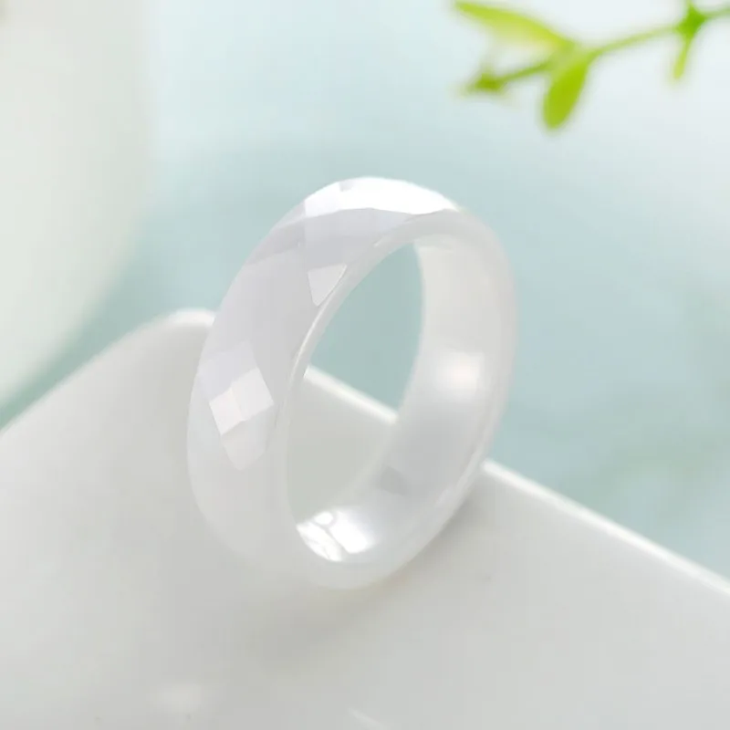 6mm White/Black Faceted Ceramic Ring Wedding Band for Women Men Size 5-12