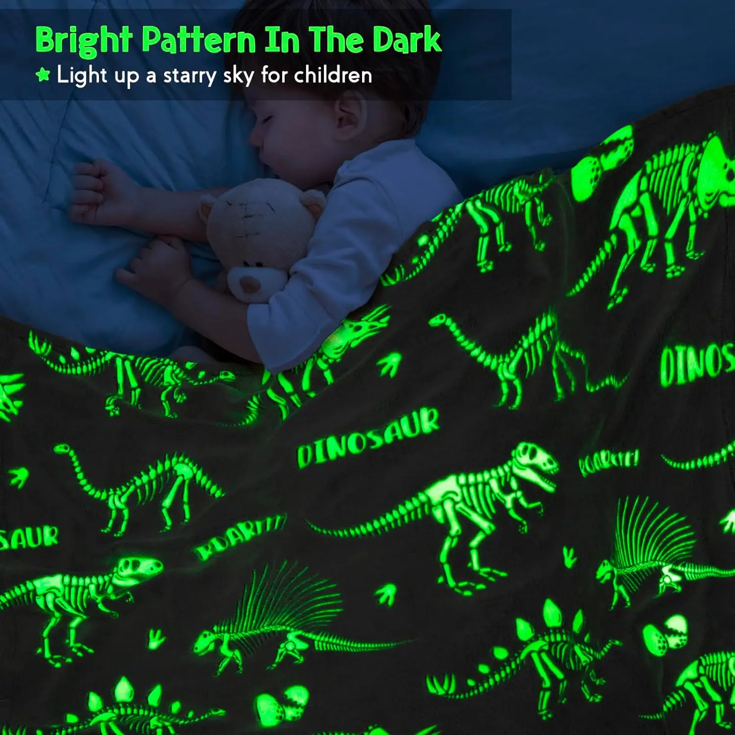 Dinosaur Gifts Toys for Kids Boys Dino Glow in The Dark Blanket Christmas Birthday Gift for Teen Girls Children Throw Gray
