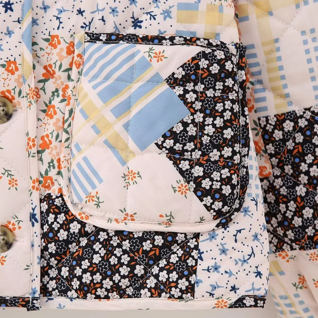 

Women's European And American Ins Style Printed Quilted Cotton Outwear Multi-Color Autumn Winter Fashionable Streetwear