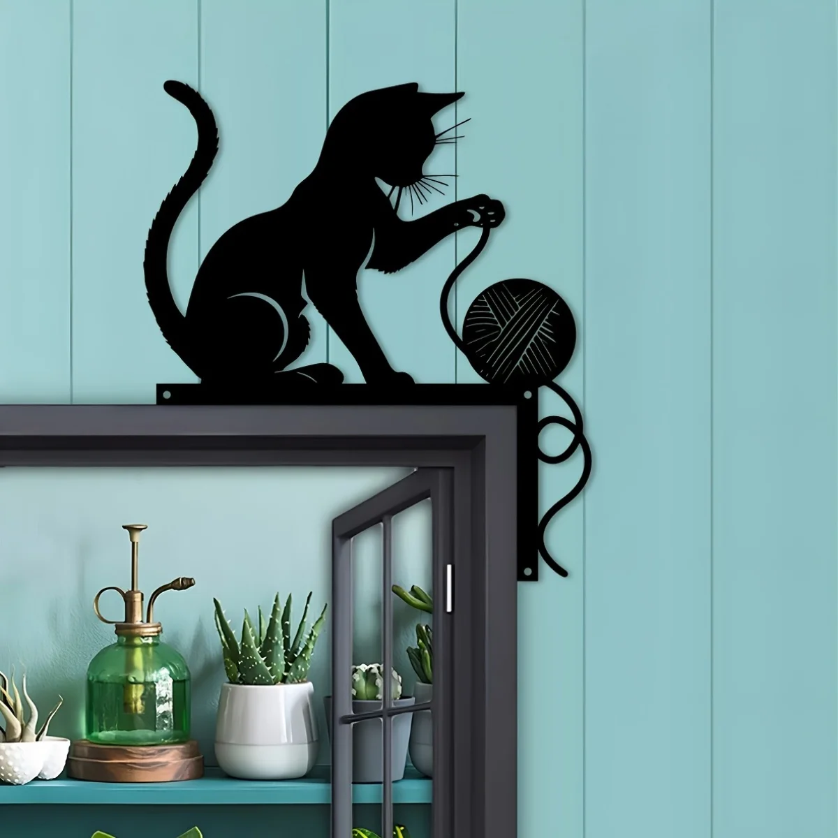 Cat Decor, Whimsical Hanging Decorative Sign for Home, Gift for Halloween, Christmas & More Cat Silhouette Metal Wall Art 1pc