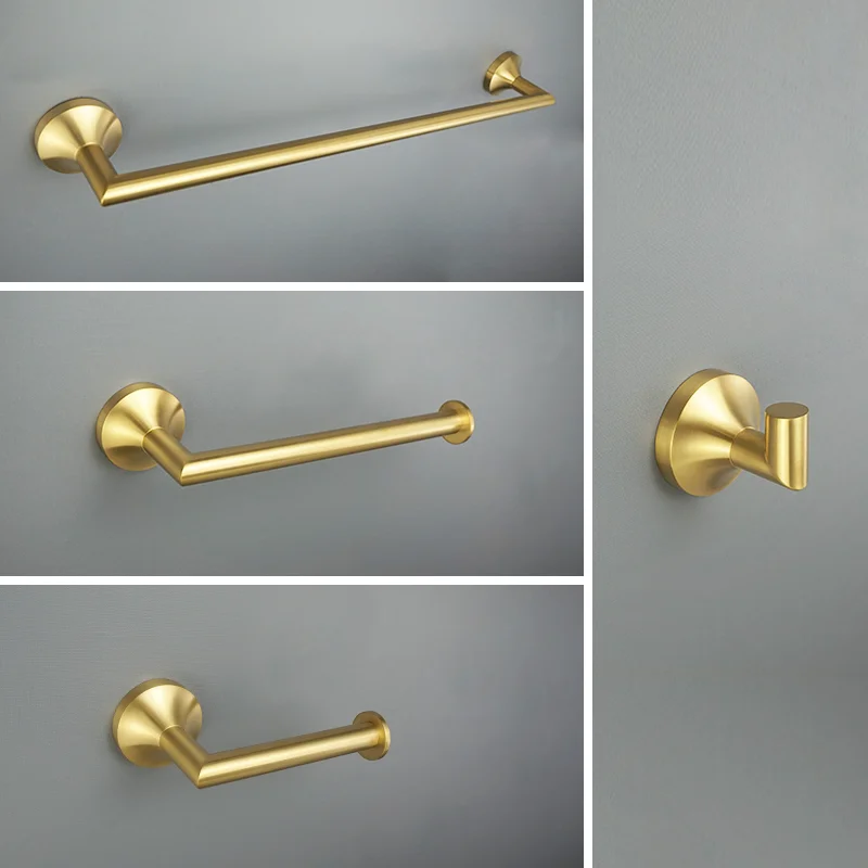 Brushed Gold Towel Rack Single Towel Bar Key Coat Robe Hook Toilet Tissue Paper Holder Towel Hanger Bathroom Accessories Shelf