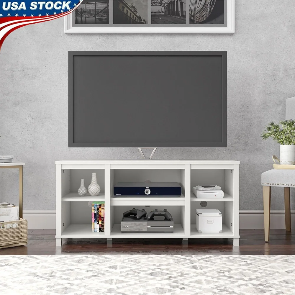 TV Stand 50 inch Flat Panel TVs White Finish with Adjustable Shelves and Cable Management Ideal Home Entertainment