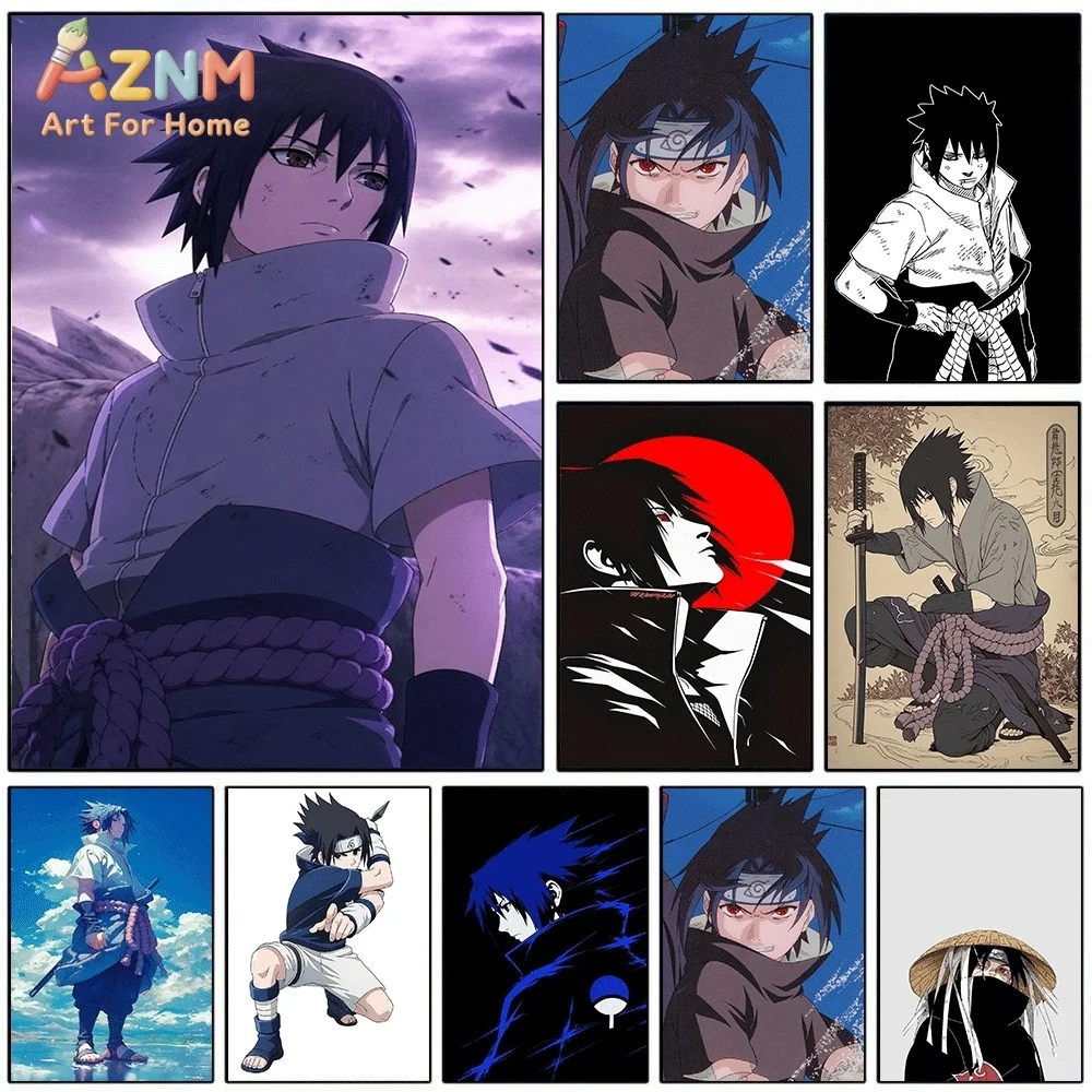 Uchiha Sasuke Cool Portrait Anime Canvas Wall Art Print Poster Unframed Canvas Painting Home Bedroom Living Room Wall Decor Gi