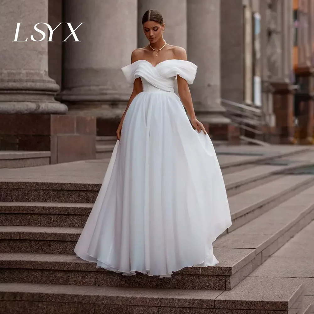 LSYX Suknie Ślubne na Zamówienie z Odkrytymi Ramionami, Proste Bez Ramiączek, z Odkrytymi Plecami, w Kształcie Litery A, Bez Rękawów, z Tiulu, Eleganckie Vestidos De Novia 2025