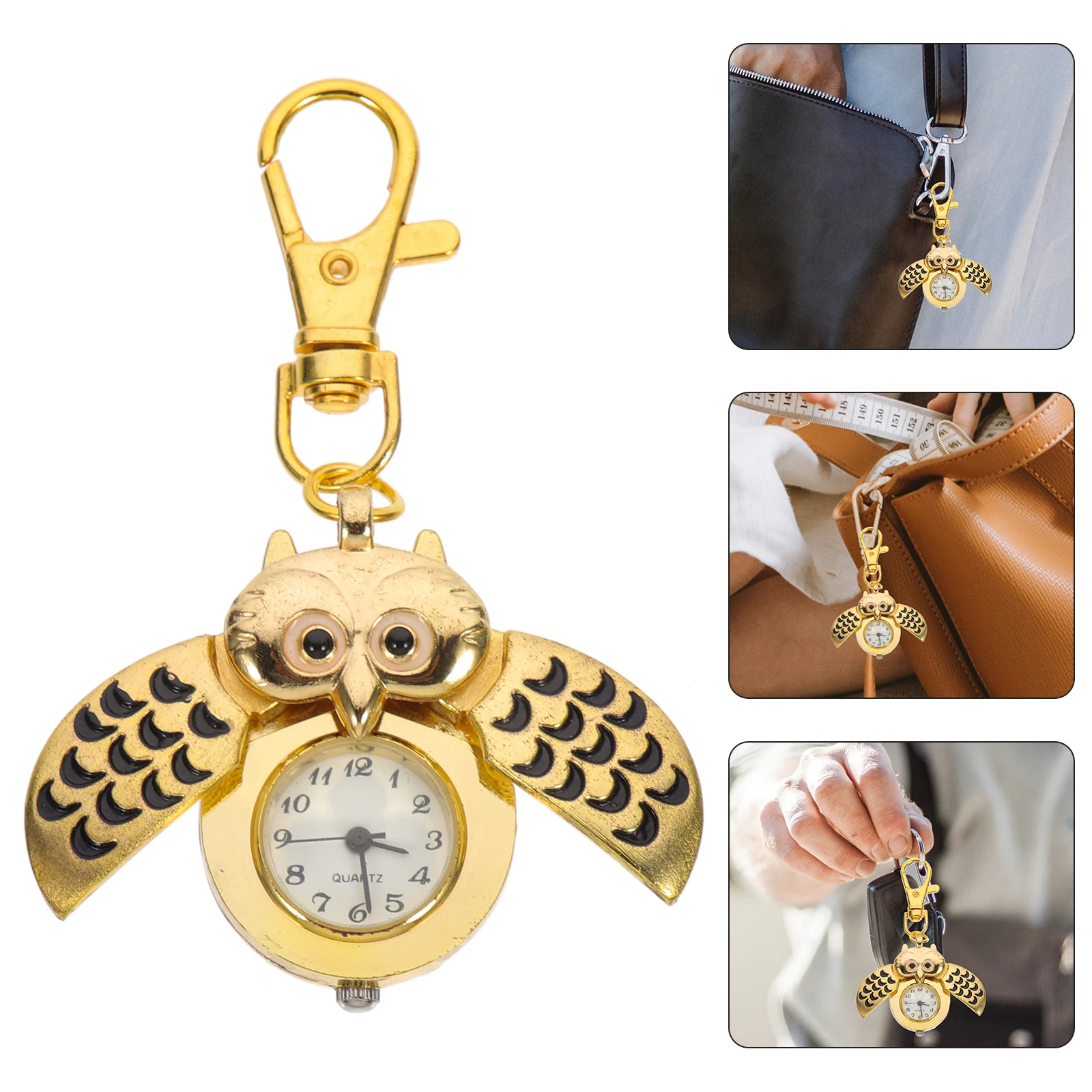 Cartoon Pocket Watch Owl Shape Key Chain Rust Resistant Alloy Material Creative Design Fashion Practical Decorative Accessory