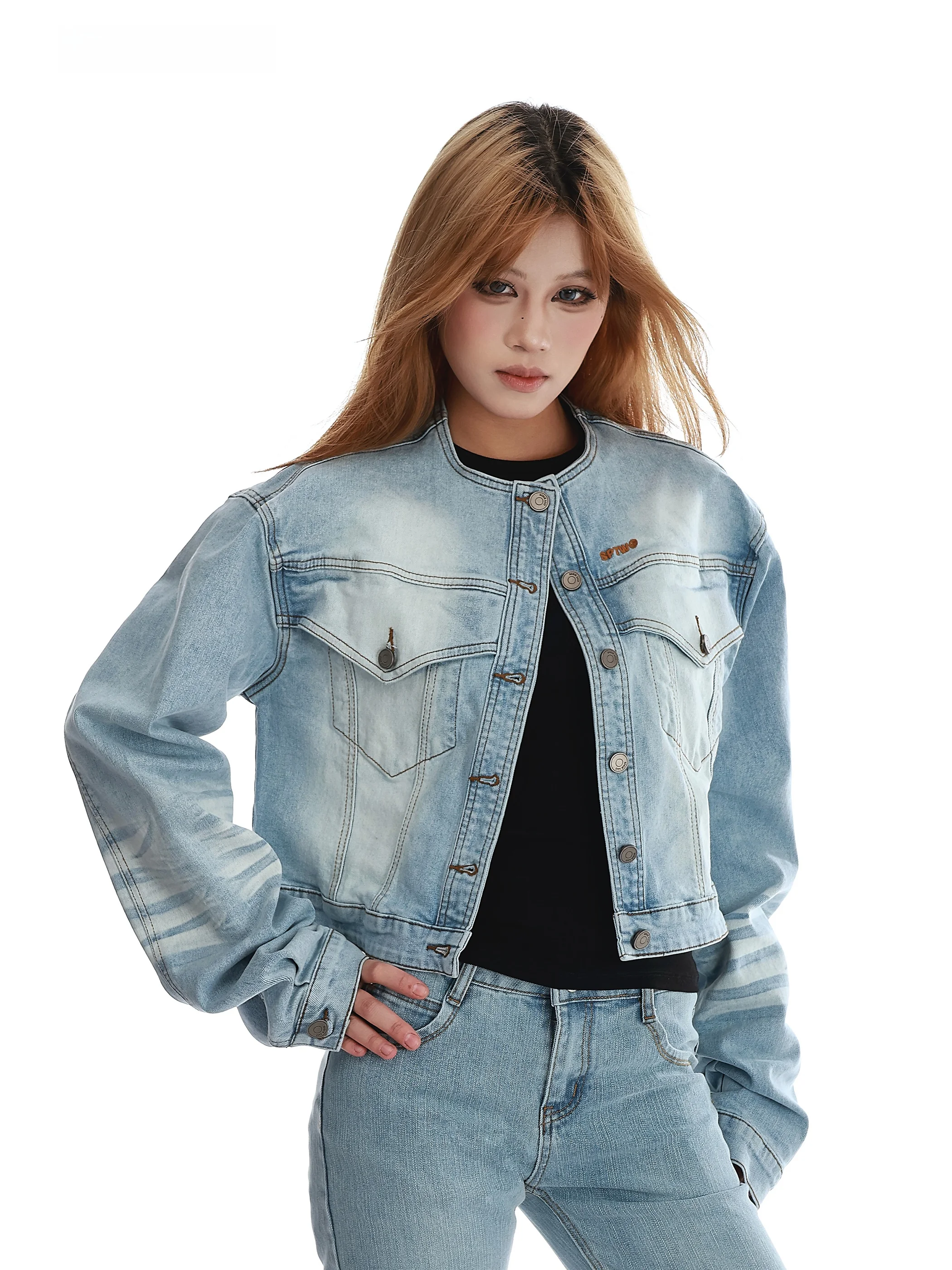 

Vinmuk American Denim ort Baseball Collar Jaet Women's Autumn Winter Versatile Warm Casual Sle Faion Top