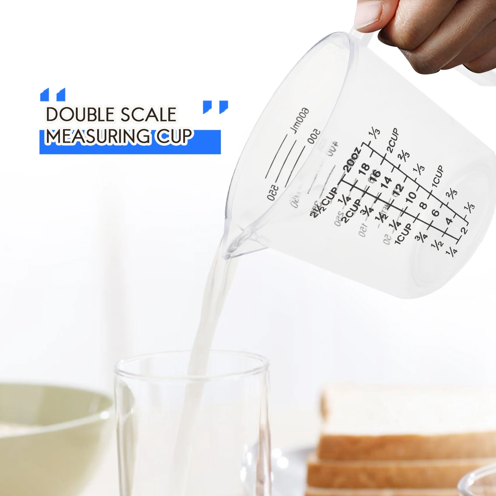 ABMO Baking Tools Double-Sided Graduated Plastic Measuring Cup With Graduated Measuring Cup Measuring Cylinder 600Ml