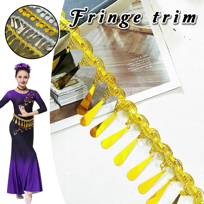 

Sequin Shell Tassel Lace Trim 4.5Cm Gold Silver Fringe Pendant for Belly Dance Wedding Dress Sewing Diy Clothing Accessories