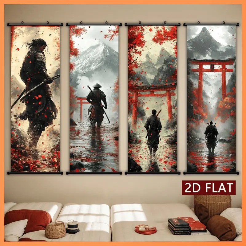 VIKAMA Scarlet Maple Bushi Shrine Wall Tapestry Fuji Zoro Waterfall Japanese Scroll Art Home Decor Vintage Style Soft Durable