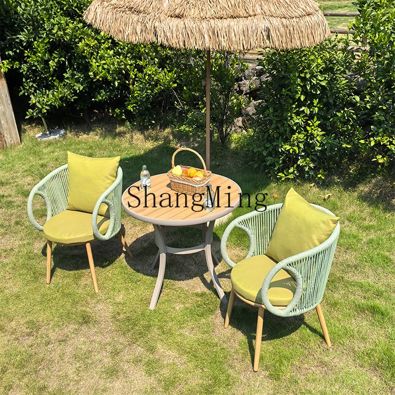 

CL Outdoor Courtyard Garden Balcony Villa B & B Gazebo Waterproof Sun Protection Outdoor Rope Knitted Leisure Chair Round Table