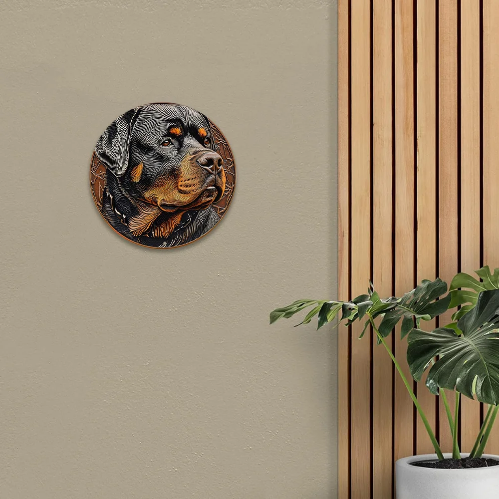 Spring Aluminum Sign Faux Embossing Painted Round Wreath Sign Bedroom Decoration Pet Lovers Gifts Rottweiler Themed Decoration