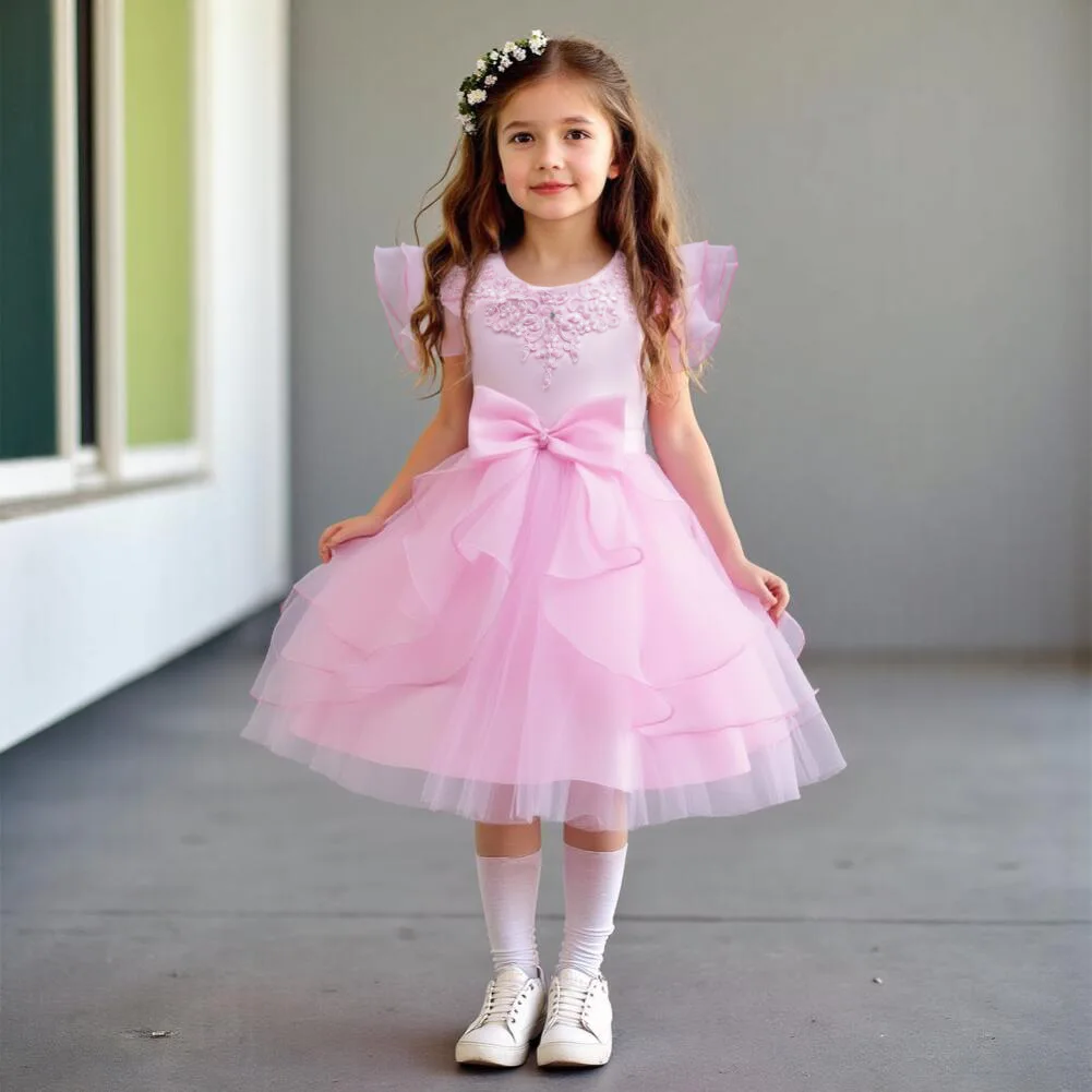 Elegant Dress For Flower Girl Embroidery Beading Princess Dress For Children Wedding Birthday Party Pageant First Communion Gown