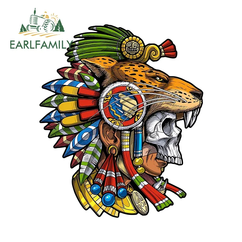 EARLFAMILY Vintage Tiki Skull Mask Car Sticker Eye-catching Air Conditioner Camper Decal Sunscreen Waterproof Car Accessories