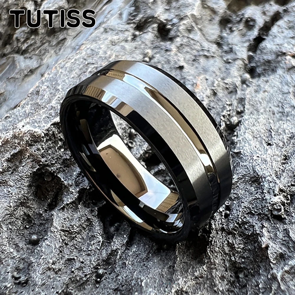 TUTISS 6mm 8mm Very Popular Tungsten Wedding Band Men Women Ring Center Groove Satin Finish