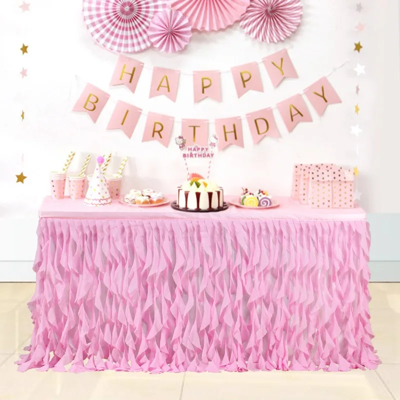 6FT Tulle Table Skirt Curly Willow Table Colorful Mermaid Table Cloth for Wedding Party Birthday Decoration