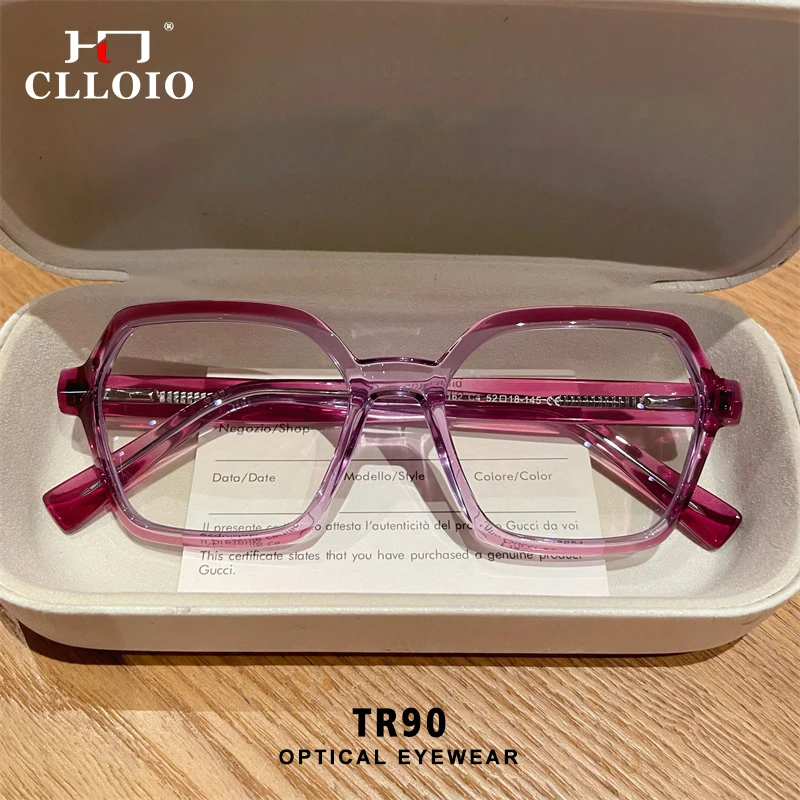 

CLLOIO Ladies Trend Street Style Glasses Polygonal Gradual Change Frames Blue Light Filter Reading Glasses Customizable Myopia