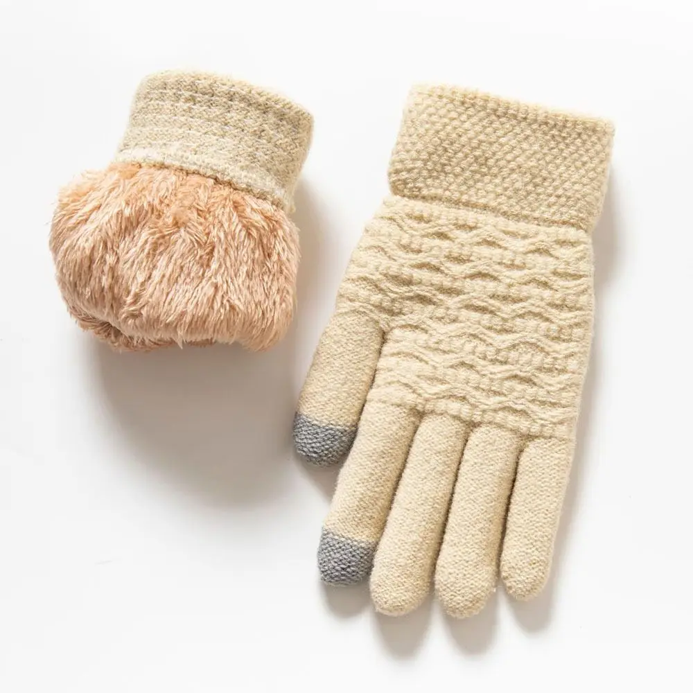 Double Layer Knitted Gloves Thickened Lamb Velvet Driving Gloves Lamb Velvet Lining Ski Riding Gloves Warm Gloves