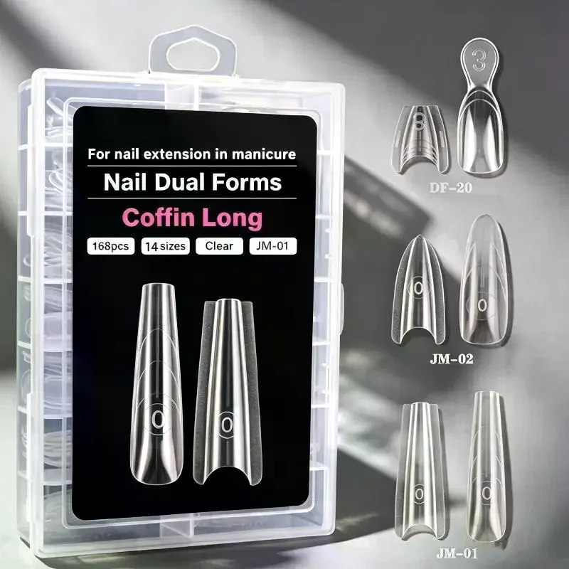 168 Pcs Of Dual-Form Nail Forms - Nail Molds, Can Quickly Extend Nails, No Paper Forms Needed 14 Sizes Nail Art Tools