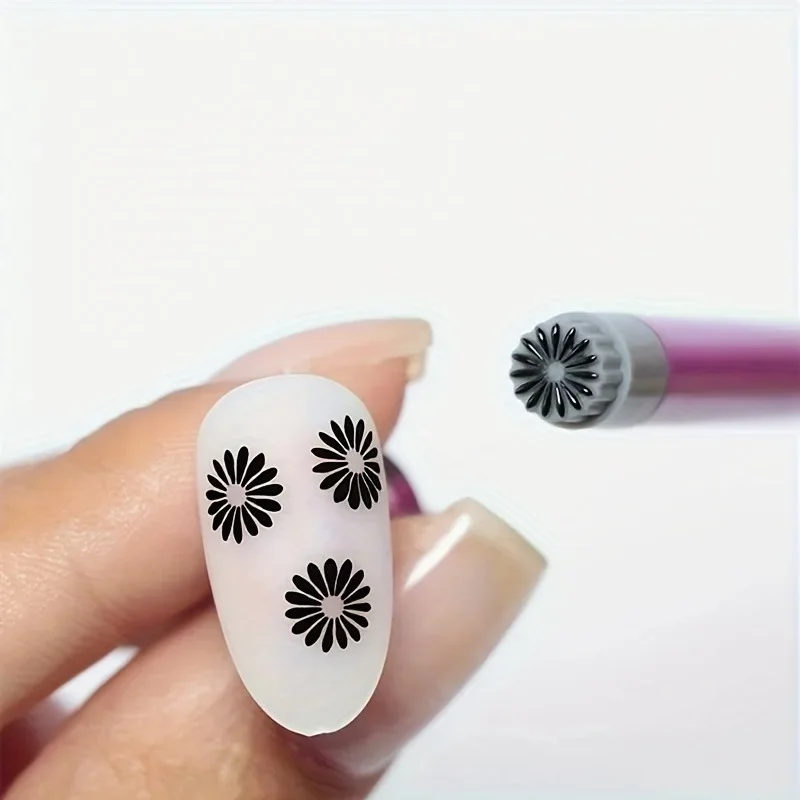 6pcs Nail Art Stamp Pen Set Flower Nail Pen Plate Stamper Nail Art with Different Patterns Dotting Women Silica Gel Stamper Kit