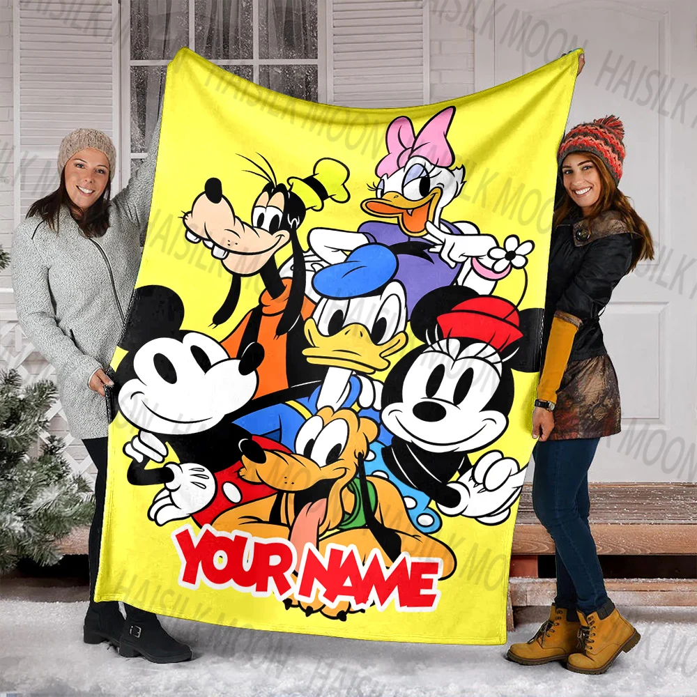 (Memo U Name) Mickey Mouse and Friends Printed Blanket Can Be Custom with Name, Soft and Warm, Suitable for Home, Office, Car