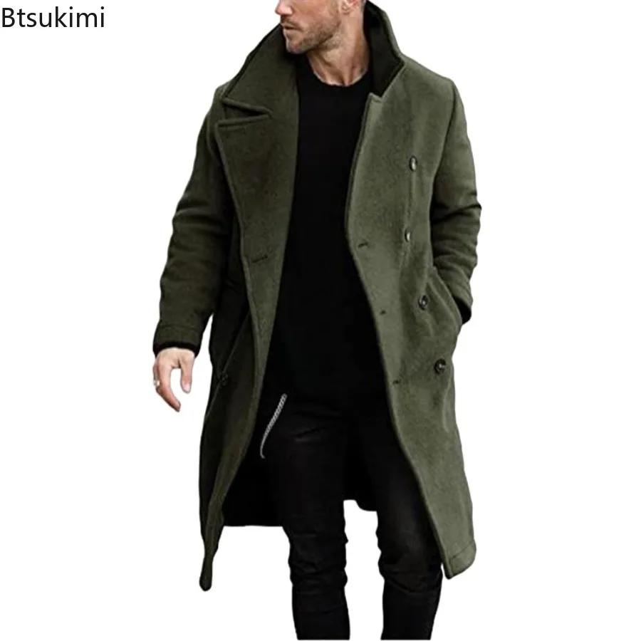 معطف رجالي للخريف والشتاء لعام 2025 سترات مبطنة من مزيج الصوف بجيب غير رسمي سترات مزدوجة الصدر أنيقة ملابس رجالية