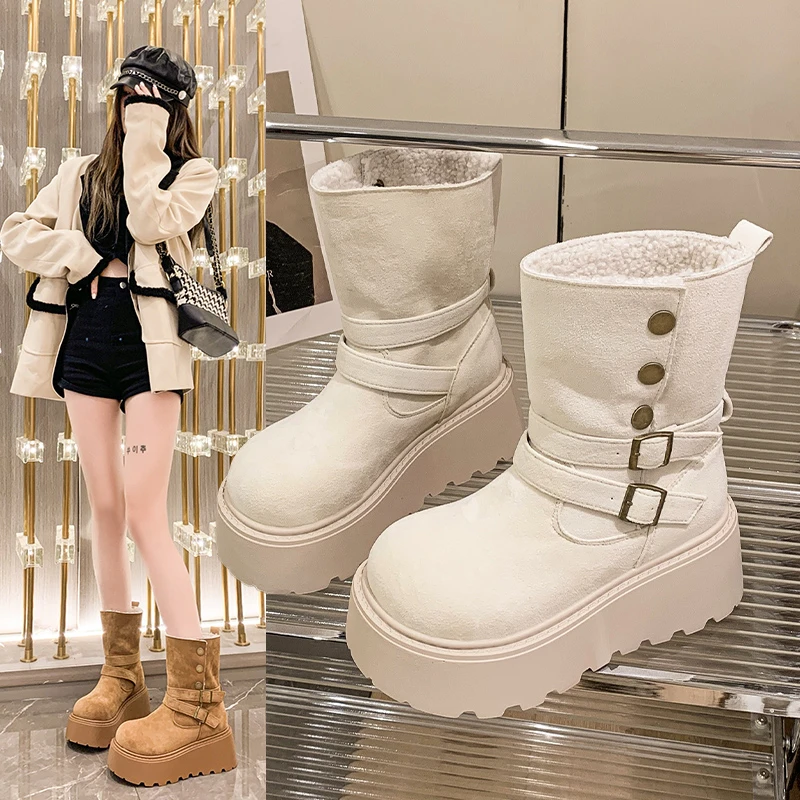 

Fashionable Versatile Warm and Comfortable Mid-calf Boots 2025 Autumn/winter Casual Thick-soled Double-wear Snow Boots for Women